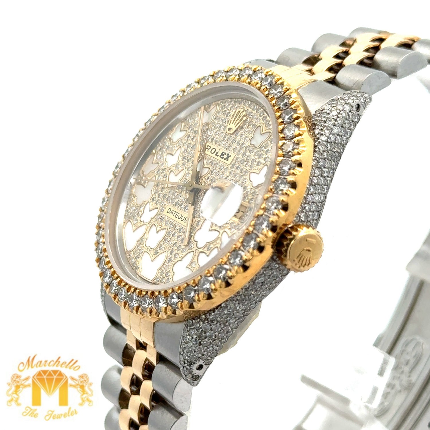36mm Rolex Diamond Watch with Two-Tone Jubilee Bracelet (custom diamond dial, custom diamond bezel)