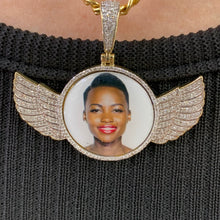 Load image into Gallery viewer, Gold and Diamond Wing Memory Pendant with Round Diamonds