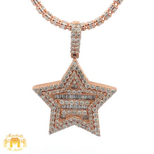 Load image into Gallery viewer, 14k Gold and Diamond Star Pendant with Round and Baguette diamonds and 2mm Ice Link Chain Set (choose your color)