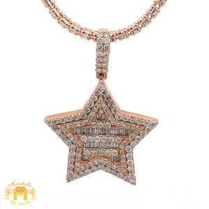 14k Gold and Diamond Star Pendant with Round and Baguette diamonds and 2mm Ice Link Chain Set (choose your color)