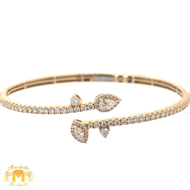 14k Gold and Diamond Floral Bangle Bracelet with Pear and Round Diamonds (choose your color)