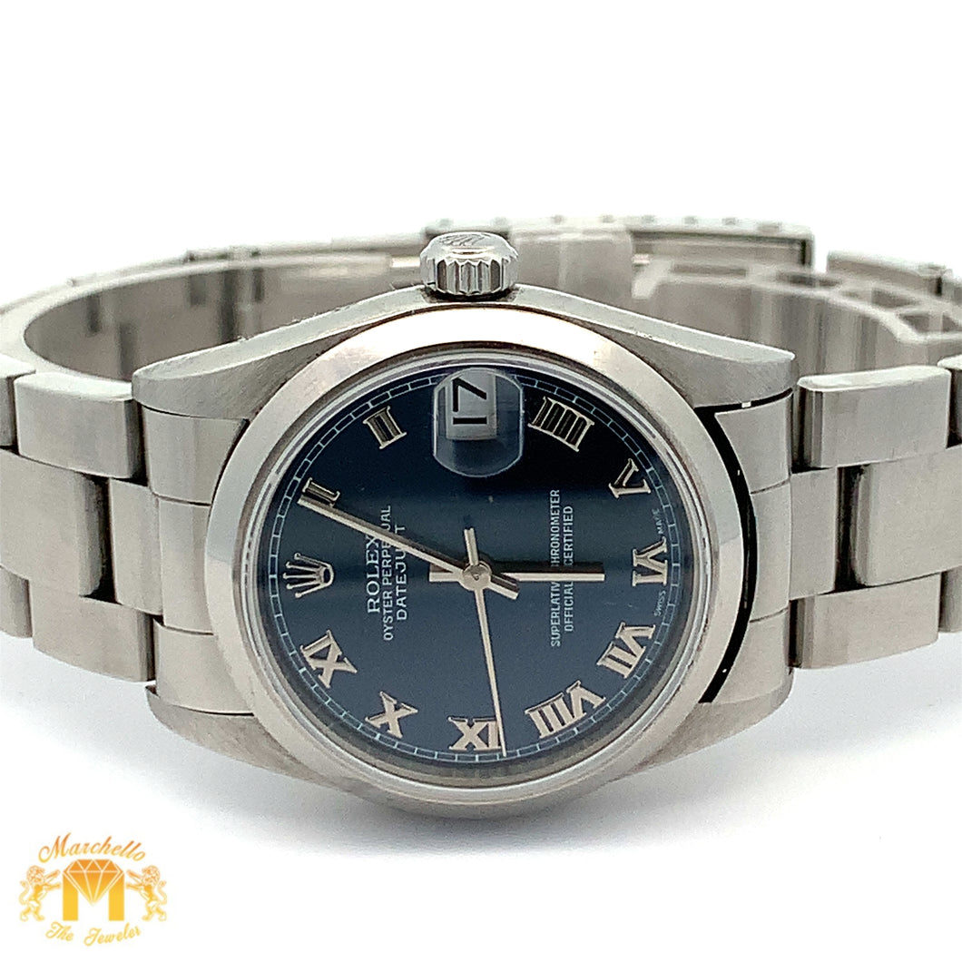 Full factory 31mm Rolex Watch with Stainless Steel Oyster Bracelet (blue dial with Roman numerals)