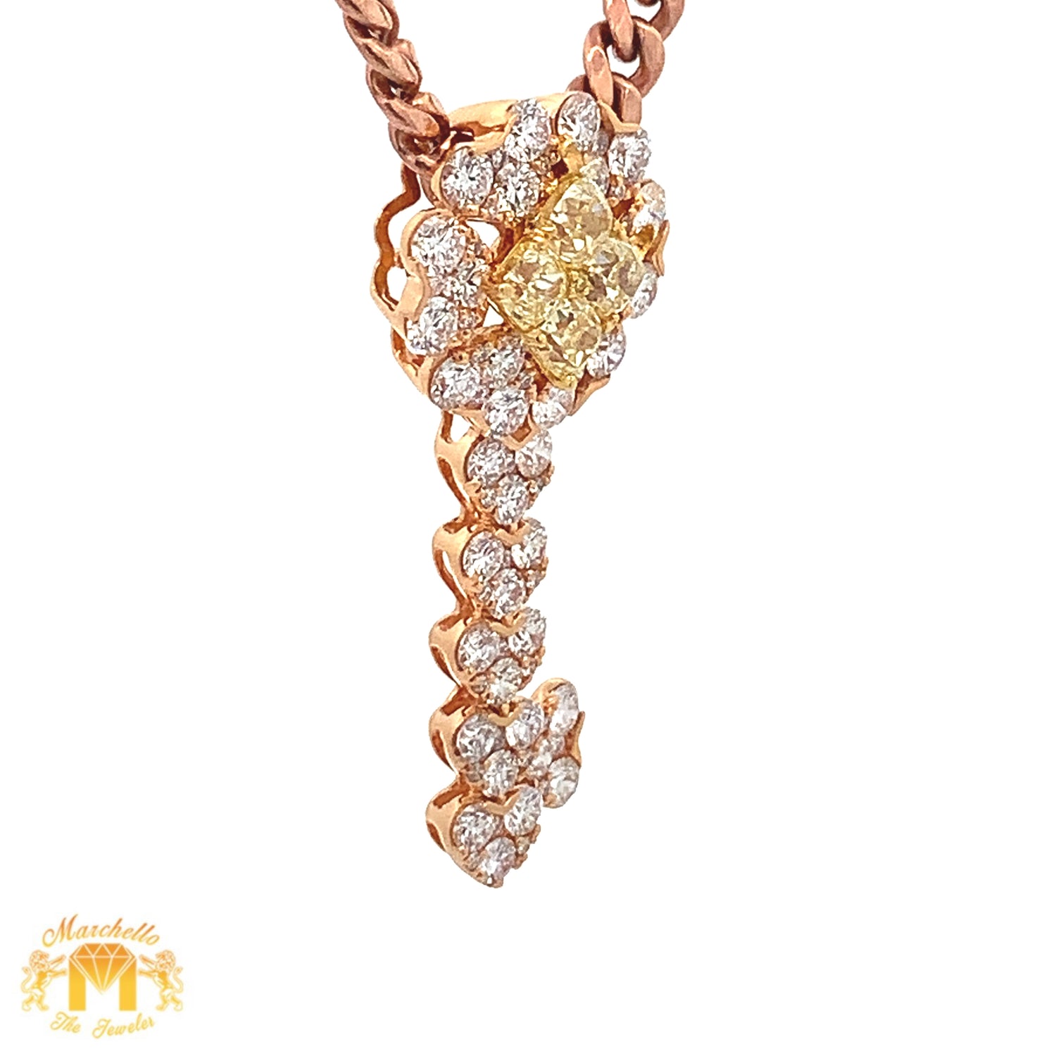VVS/vs high clarity diamonds set in a 18k rose gold Key Pendant with Large Round and Cushion diamonds and 14k rose gold Cuban Link Chain Set