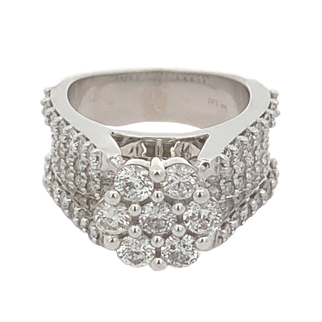 3ct diamonds 14k White Gold Flower Shaped Ring with Round Diamonds