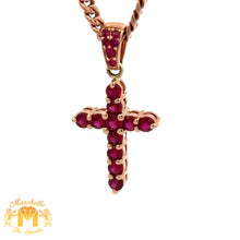 Load image into Gallery viewer, 14k Rose Gold and Diamond Cross Ruby Pendant and 14k Rose Gold Cuban Link Chain Set