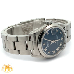Full factory 31mm Rolex Watch with Stainless Steel Oyster Bracelet (blue dial with Roman numerals)