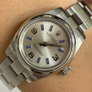 26mm Ladies`Rolex Watch with Stainless Steel Oyster Bracelet(silver dial with blue hour markers)