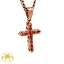 Load image into Gallery viewer, 14k Rose Gold and Diamond Cross Ruby Pendant and 14k Rose Gold Cuban Link Chain Set