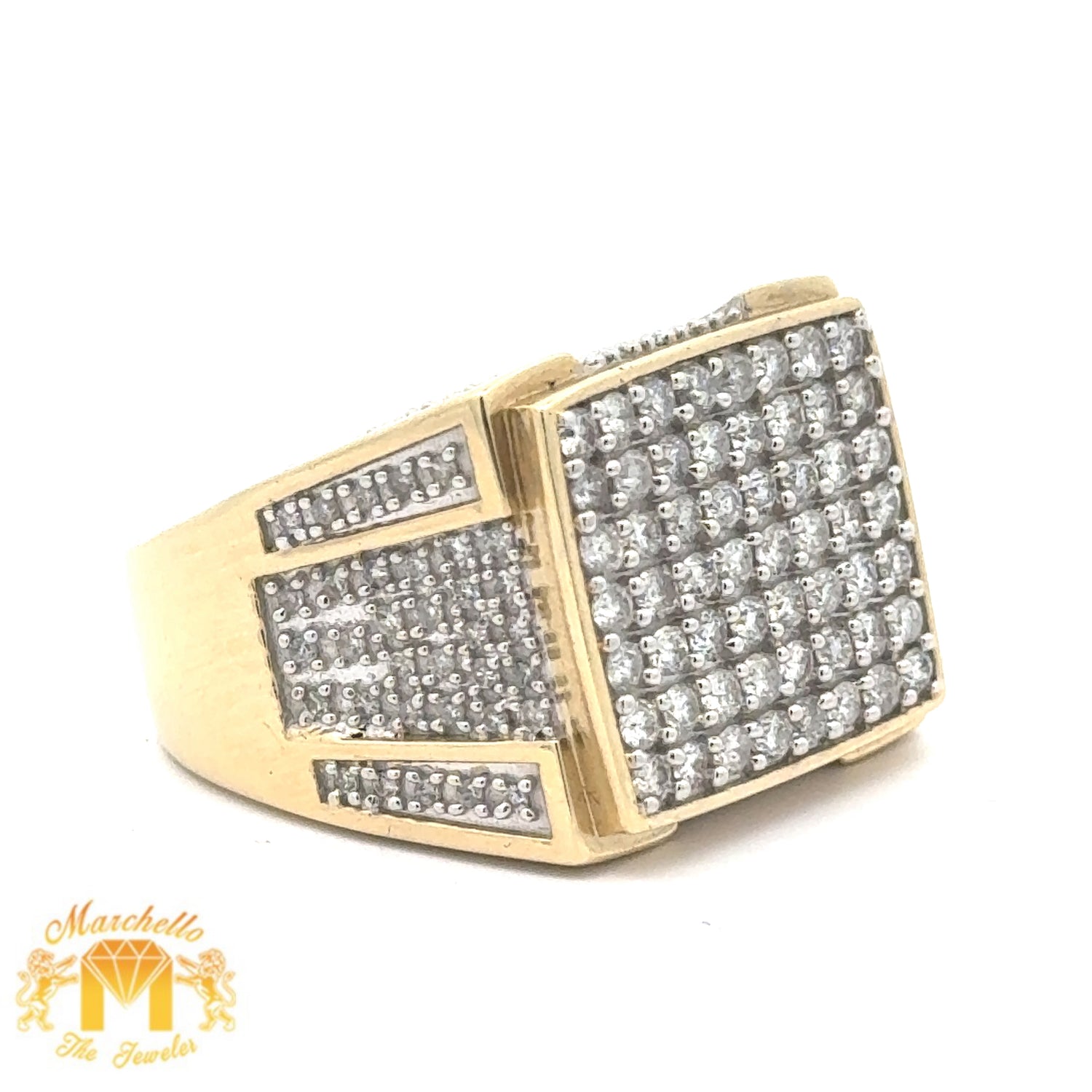 3.55ct diamonds 14k Yellow Gold Square Shaped Men`s Ring with Round Diamonds