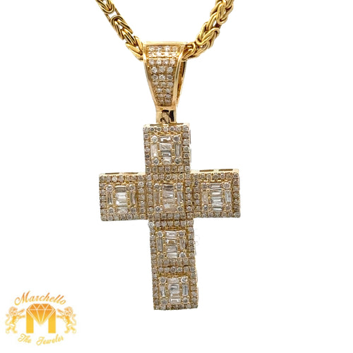 14k Yellow Gold and Diamond Cross Pendant and Yellow Gold Byzantine Chain Set