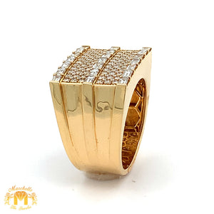 14k Gold Emerald Cut Diamond Men`s Ring with Round Diamonds