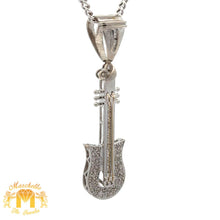 Load image into Gallery viewer, 14k White Gold and Diamond Guitar Pendant and 14k White Gold Cuban Chain Set