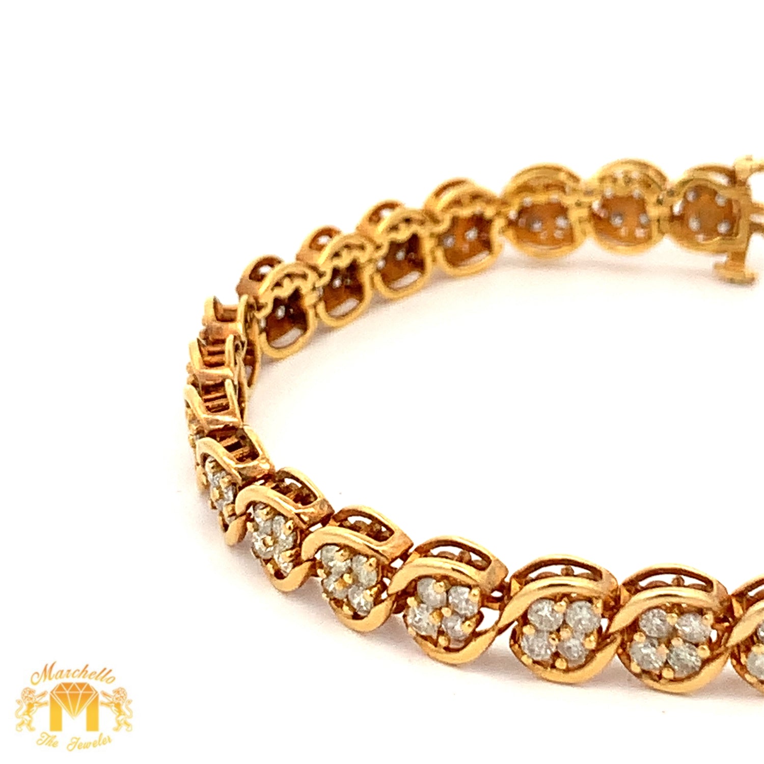 4ct diamonds and Yellow Gold Flower Bracelet with Large Round Diamonds