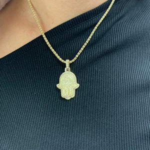 14k Gold and Diamond Hamsa Pendant and 2mm Ice Link Chain (choose your color)