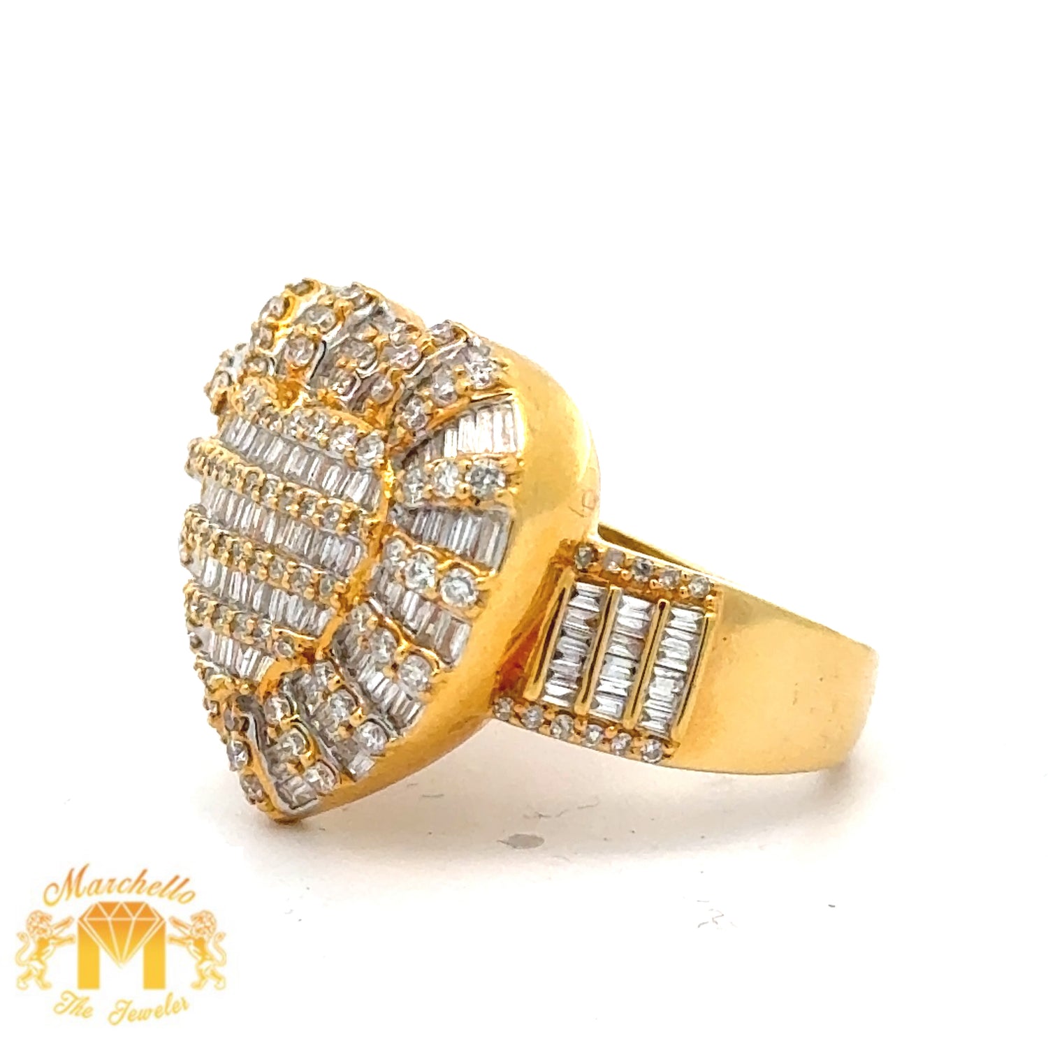 Yellow Gold and Diamond XXL Heart Ring with Round and Baguette Diamonds