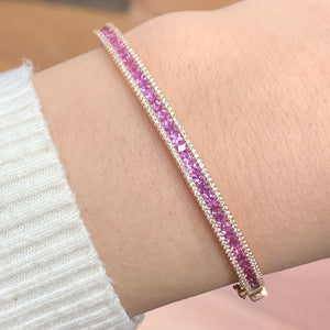 18k Rose Gold and EF color Diamond Bracelet + Ring + Earrings Set with Pink Princess cut and Oval Sapphires (Valentines Day Special)