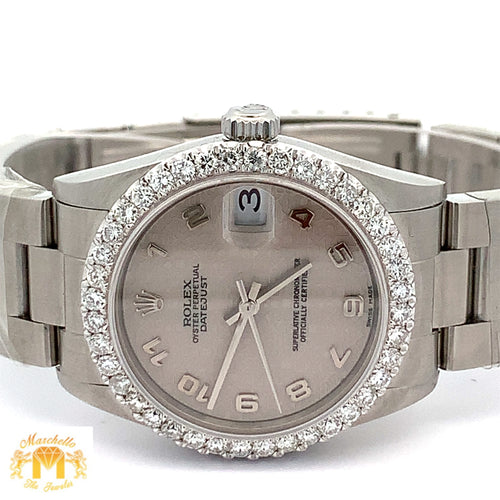 31mm Rolex Watch with Stainless Steel Oyster Bracelet (factory grey dial and custom diamond bezel)