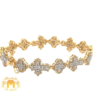 4 piece deal: Yellow Gold and Diamond Cross Bracelet + Ring + Complimentary earrings + Gift Earrings