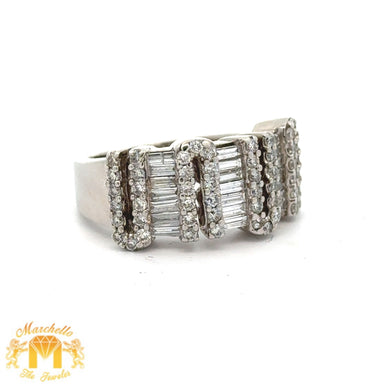 14k White Gold and Diamond Ring with Baguette and Round Diamonds