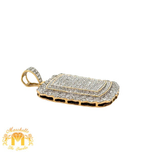 14k yellow gold and diamond Rectangle shaped Pendant and Yellow Gold Cuban Link Chain