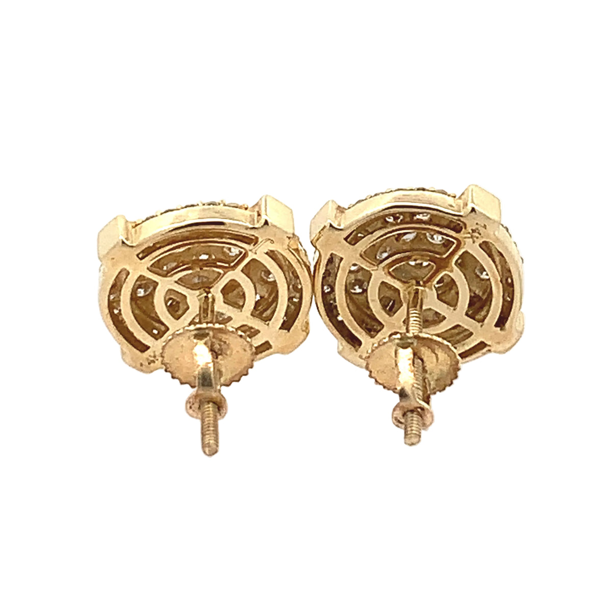 14k Yellow Gold and Diamond Round Earrings with Baguette and Round diamonds