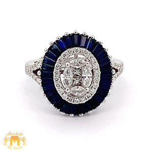 VVS/vs EF color high clarity diamonds set in a 18k Gold Oval Shaped Blue Sapphire Ring with Round Diamonds