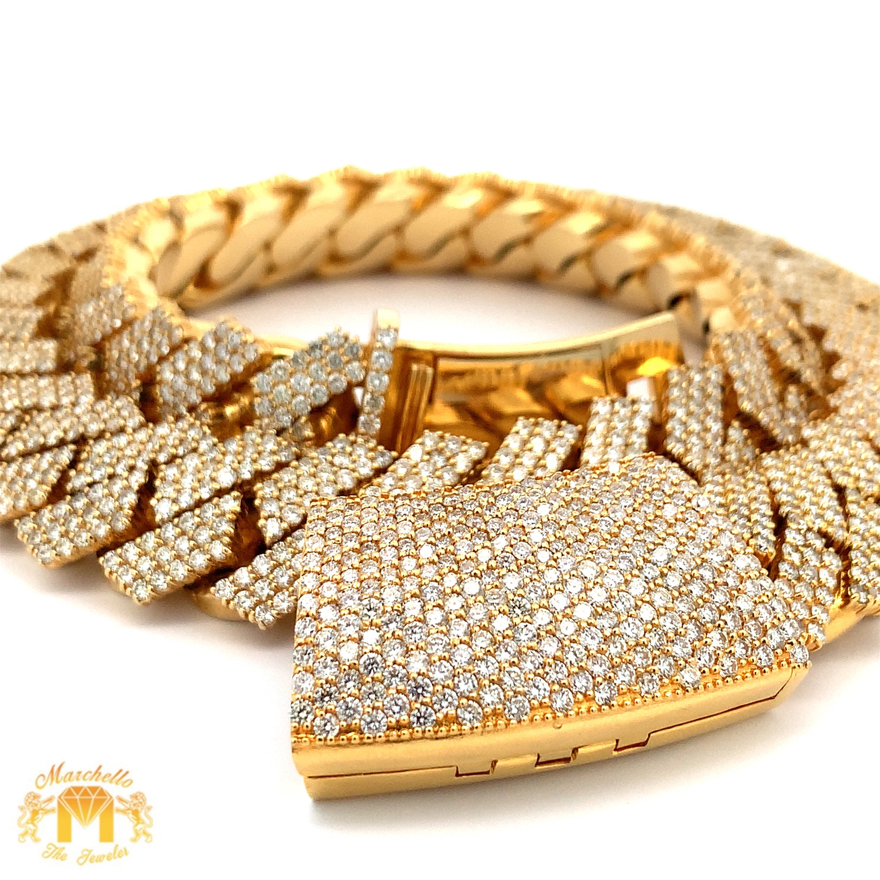 Dimond Cube Chain 64.38ct diamonds 14k Yellow Gold 20mm Cuban Link Diamond Chain with Ro ...