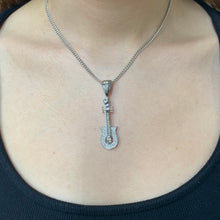 Load image into Gallery viewer, 14k White Gold and Diamond Guitar Pendant and 14k White Gold Cuban Chain Set