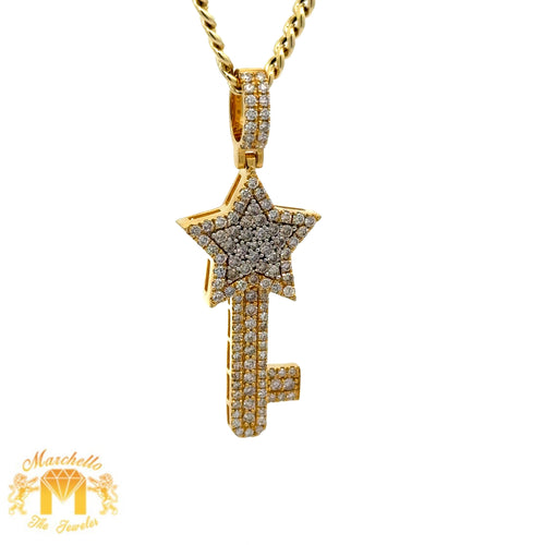 Gold and Diamond Star Key Pendant and Gold Cuban Link Chain (choose your color)