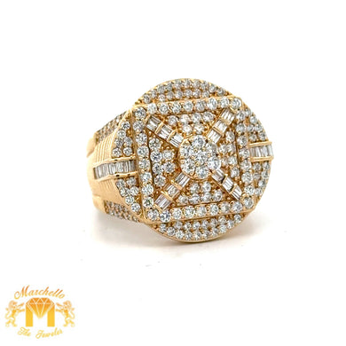 14k Yellow Gold and Diamond Men`s Ring with Baguette and Round Diamonds
