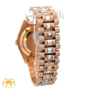 41mm 18k Rose Gold Iced out Rolex Presidential Watch with Baguettes and Round Diamonds