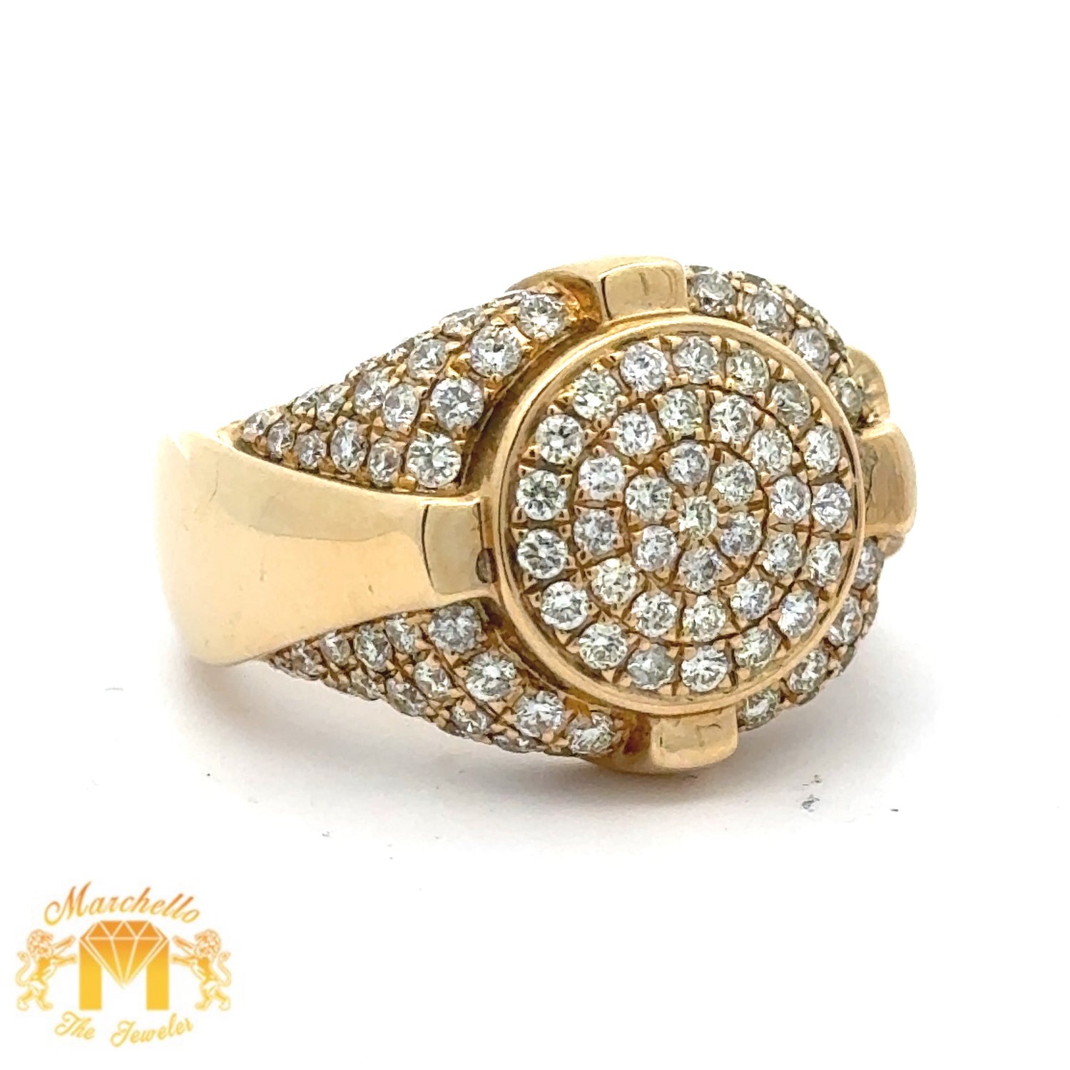 14k Yellow Gold and Diamond Men`s Ring with Round Diamonds