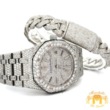 Load image into Gallery viewer, 4 piece deal: 39mm Iced out Audemars Piguet AP Watch + 14k White Gold Solid and Diamond  Bracelet + Complimentary Earrings + Gift from MTJ