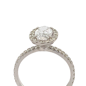 18k White Gold and Diamond Oval Engagement Ring with Oval and Round diamonds
