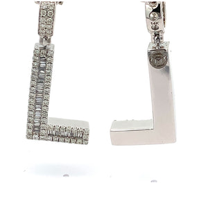 14k White Gold Large Initial Pendant with Baguette and Round Diamonds ( A to Z )