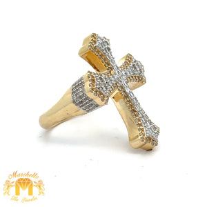 Yellow Gold and Diamond Cross Ring with Round and Baguette Diamonds