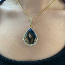 Load image into Gallery viewer, 3ct diamonds Yellow Gold Tear Drop Picture Pendant and Yellow Gold Cuban Link Chain Set