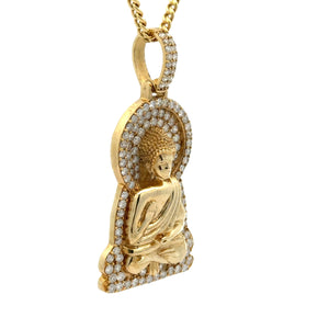 14k yellow gold and diamond Buddha Pendant and Yellow Gold Cuban Chain