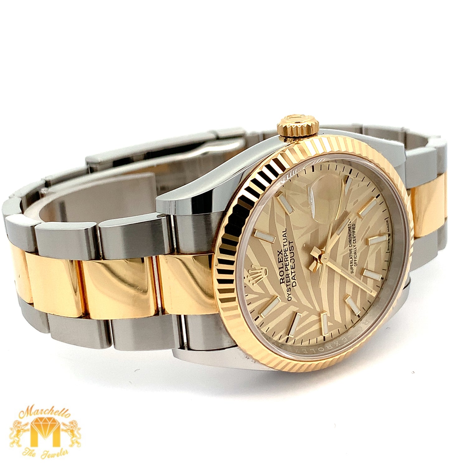 Full factory 36mm Rolex Watch with Two-Tone Oyster Bracelet (champagne palm dial)