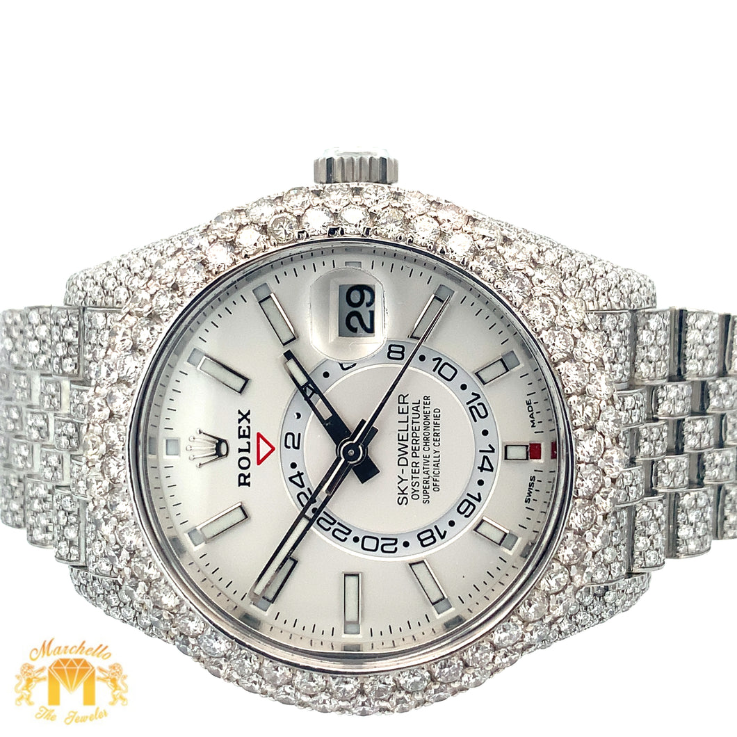 Iced out 42mm Rolex Sky-Dweller Watch with Stainless Steel Jubilee Bracelet