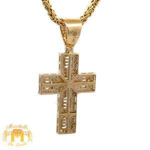 14k Yellow Gold and Diamond Cross Pendant and Yellow Gold Byzantine Chain Set