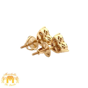 14k yellow gold and diamond Heart Earrings with Round Diamonds