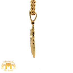 Yellow Gold and Diamond Cross Pendant with Round Diamonds and Yellow Gold Cuban Link Chain