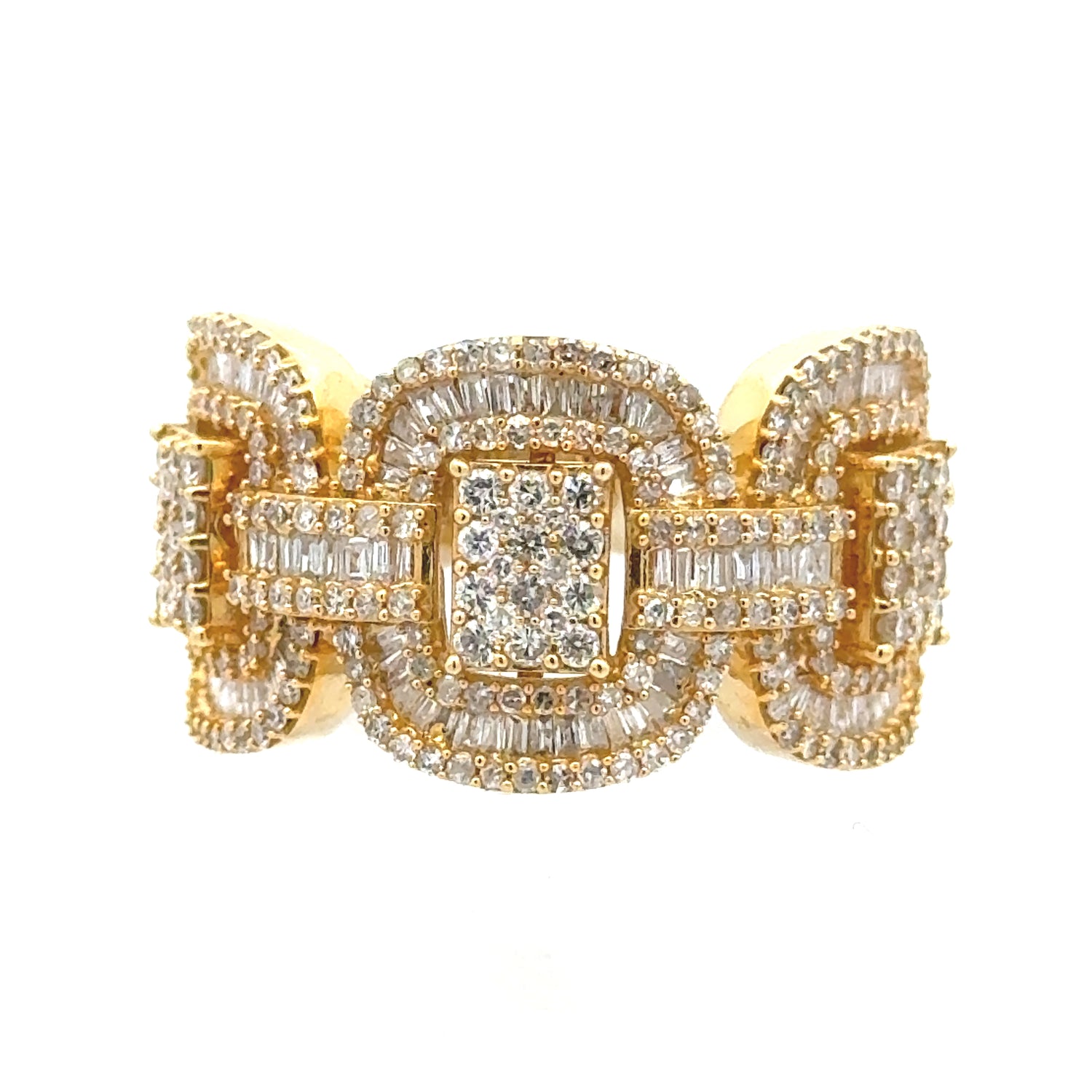 14k Yellow Gold and Diamond Men`s Ring with Round and Baguette Diamonds