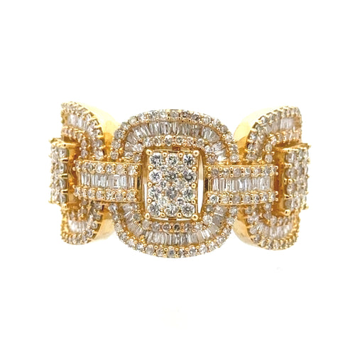 14k Yellow Gold and Diamond Men`s Ring with Round and Baguette Diamonds