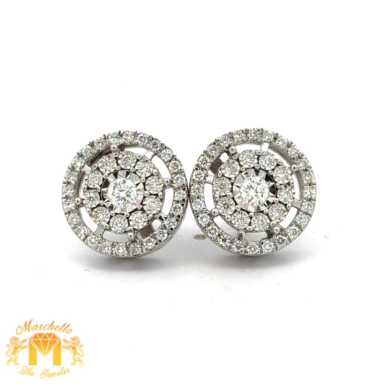 14k White Gold and Diamond Round Shaped Earrings
