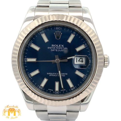 41mm Rolex Watch with Stainless Steal Oyster Bracelet (fluted bezel, blue dial)