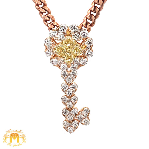 VVS/vs high clarity diamonds set in a 18k rose gold Key Pendant with Large Round and Cushion diamonds and 14k rose gold Cuban Link Chain Set