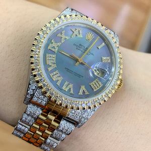 36mm Rolex Diamond Watch with Two-Tone Jubilee Bracelet (Diamond Mother of Pearl Roman dial, diamond bezel)