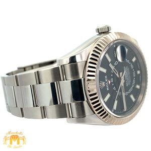 4 piece deal: Full Factory 42mm Rolex Sky-Dweller Watch with Stainless Steel Oyster Bracelet + 3ct Diamonds and White Gold Ring + White Gold and Diamond Flower Earrings + Gift from Marchello the Jeweler